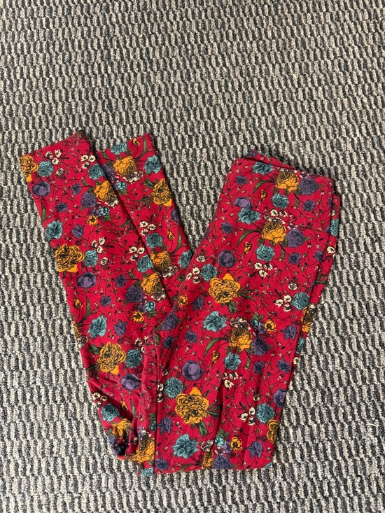 LuLaRoe Pants - LuLaRoe Red Floral Print Leggings with Teal & Purple Accents